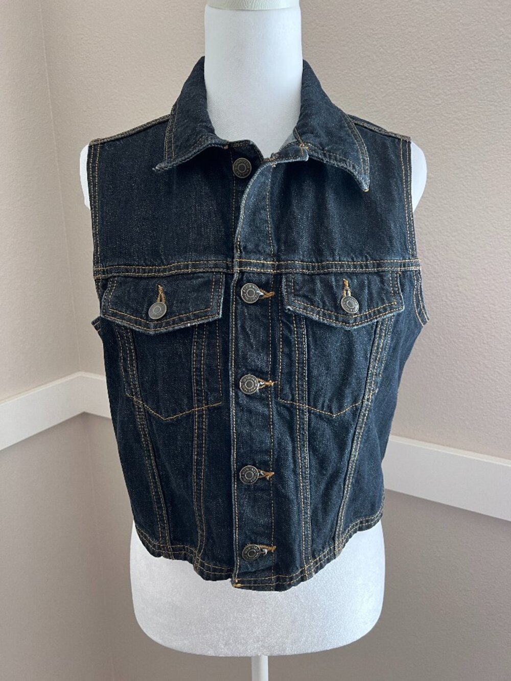 Wild Fable Dark Wash Cropped Denim Trucker Vest - Size Med